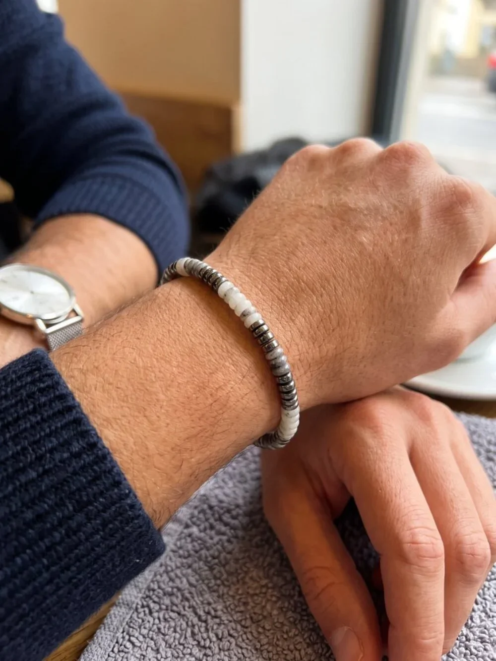 Designs by Forte Men's Natural Stone Beaded Stretch Bracelet